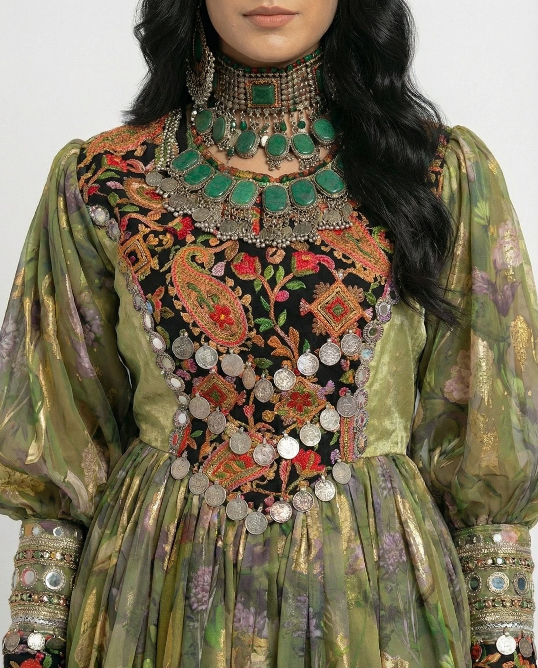 Parwana Olive Afghan Dress