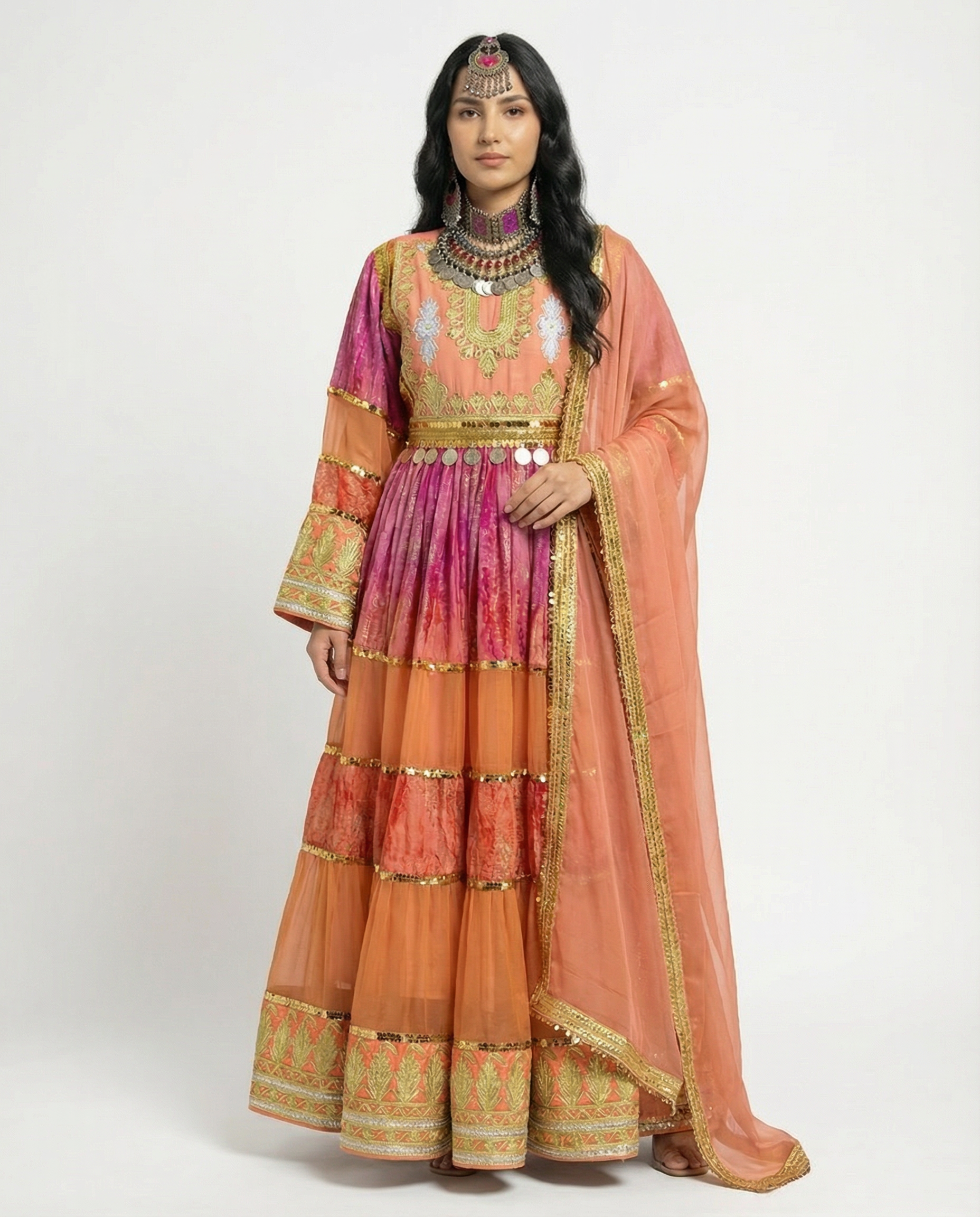 Laila Peach Afghan Dress