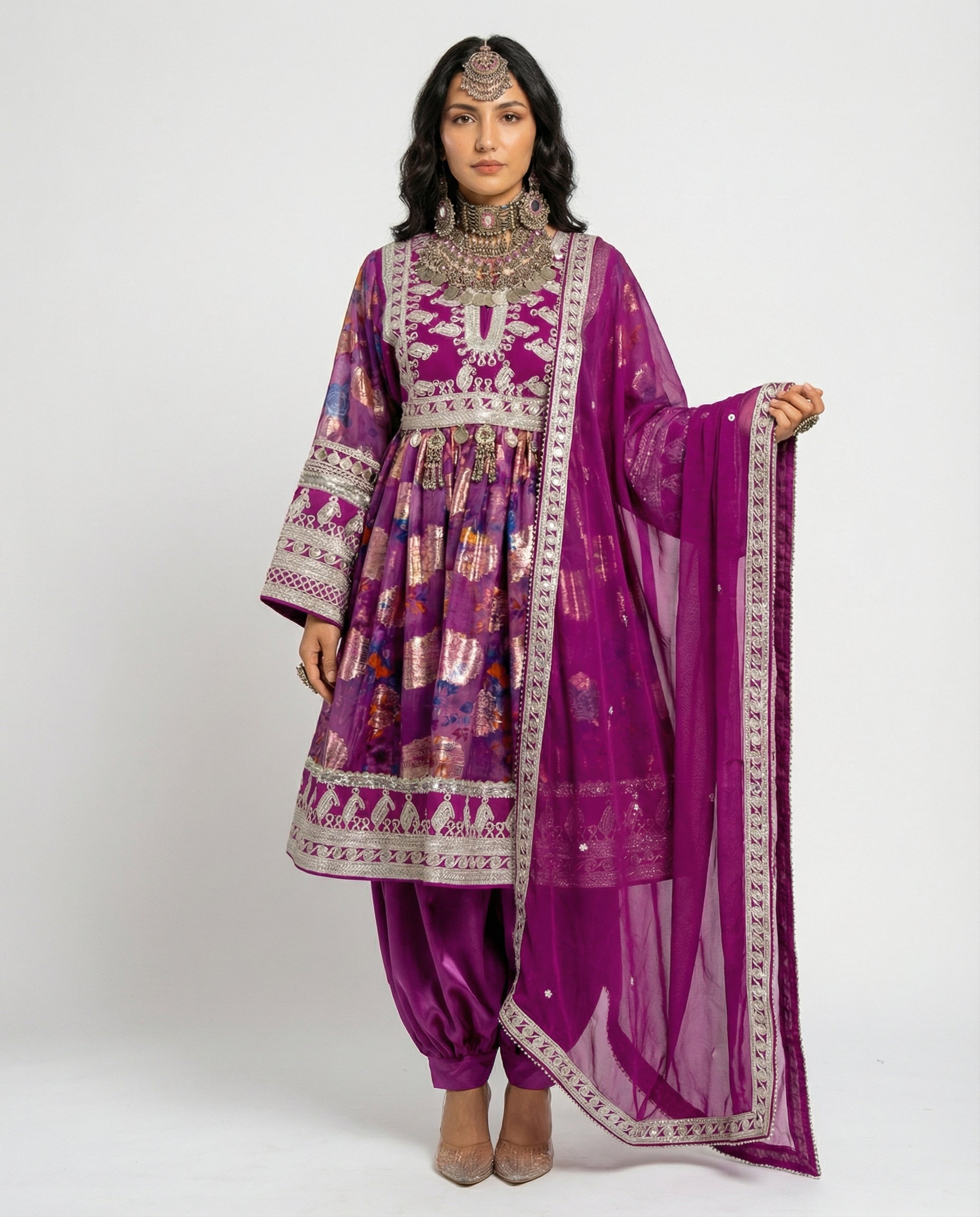 Farah Purple Afghan Dress